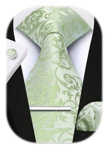 Enlision Cravate et mouchoir de poche pour homme avec boutons de manchette cravates et mouchoir de poche, Vert clair 2, taille unique