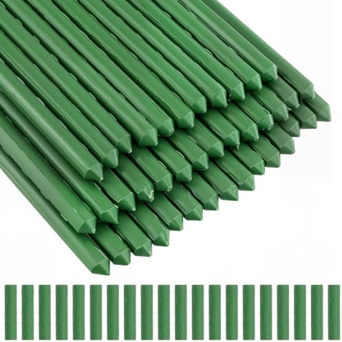 JIEHIN Lot de 40 Tuteurs de 40 cm - Tuteurs de tomates avec 20 connecteurs de 11 mm - avec revêtement en Plastique - pour Plantes en Pot, tomates, Plantes d'intérieur