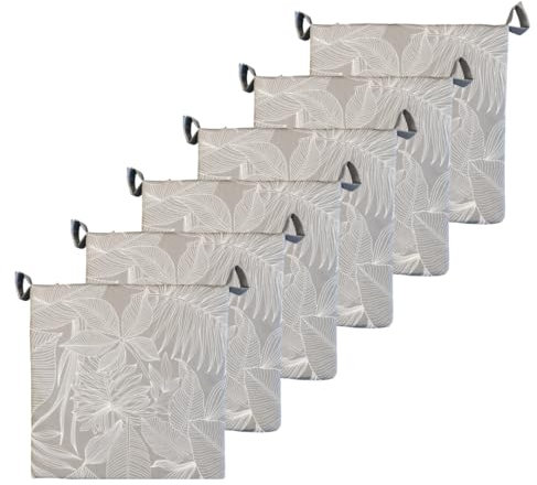 Atout Ciel Lot de 6 Galettes de Chaise Bicolore à Scratch en Tissu déperlant 40x40x4cm, Gris imprimé/Gris Uni
