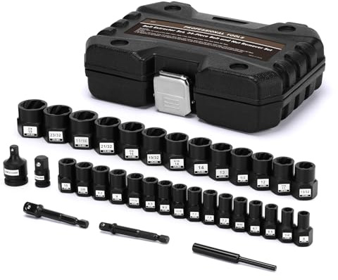 Mayouko 34-Piece Bolt and Nut Remover Set, 1/4&3/8 Drive Remover Tool with Adapters, CR-MO Steel Bolt Extractor Set for Removing Damaged Rusted Bolts, Nuts and Screws