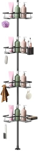 Myrindor Etagere Angle Douche, Rangement Douche, Porte Savon Douche, Support Douche, Etagere Angle Salle de Bain, Organisateur Douche Salle de Bain Telescopique, Tablette Salle de Bain, Noir