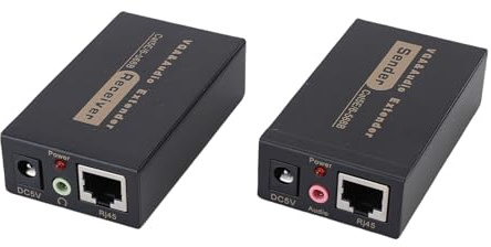 Sxhlseller Extender VGA Trasmettitore e Ricevitore HD da 100 M, HDB15 F RJ45 Audio DC3.5 VGA su Ethernet per Computer Portatile DVR Estensione Segnale Video (Spina europea)