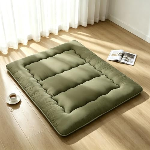 TQQEPOOL Japansk Futonmadrass, Hopfällbar Tatamimatta, Golvsäng for Vuxen | Polyester, 10 cm Tjock, Mjuk & Stöttande, Överdrag Avtagbart Tvättbart, Lekmatta, Gästbädd, Camping(Green,80*39)