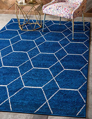 Unique Loom Trellis Frieze Kollektion, Gitteroptik im marokkanischen Stil, geometrischer moderner Teppich, Marineblau, 152 x 244 cm