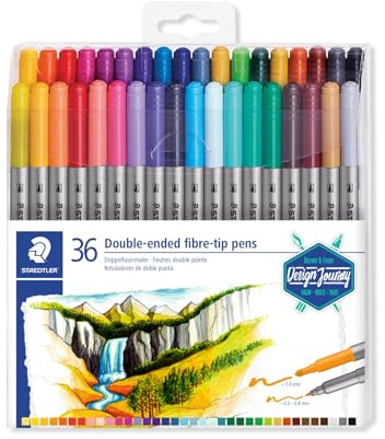 STAEDTLER 3200 C36 Double Ended Fibre Tip Pens, Assorted Colour, Pack of 36