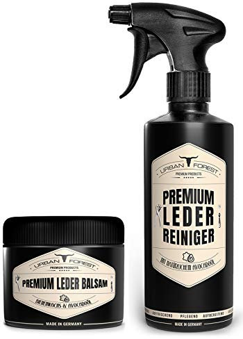 URBAN FOREST Lederpflege SPARSET für Sofa Auto Kleidung Handtaschen Schuhe Sattel Couch - Premium Lederbalsam + Lederreiniger 2er Set mit Bienenwachs & Avocado-Öl - 250ml Balsam + 500ml Reiniger
