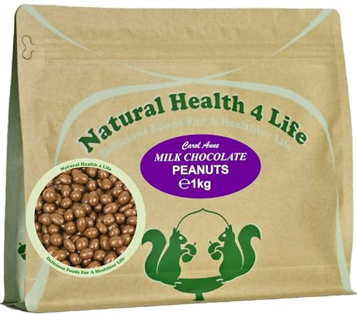 Natural Health 4 Life Carol Anne Confectionery Milk Chocolate Peanuts 1kg, Chocolate Covered Nuts in Resealable Pouch
