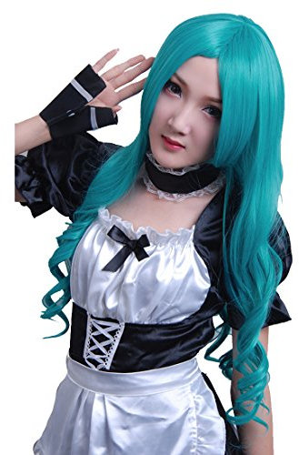 HOOLAZA Grüne lange lockige gewellte Cosplay Perücke Matrose Neptune Kaiou Michiru Cosplay Perücke(EINWEG)