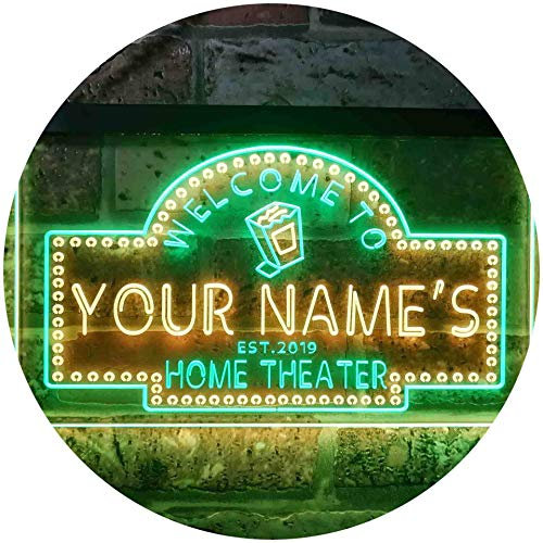 ADVPRO Personalized Your Name Est Year Theme Home Theater Cinema Dual Color LED Barlicht Neonlicht Lichtwerbung Neon Sign Grün & Gelb 600 x 400mm st6s64-ph2-tm-gy