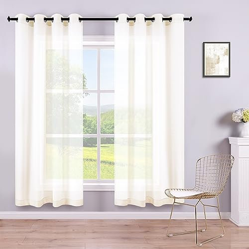 KOUFALL Elfenbeinfarbene Vorhänge, 183 cm Länge, 2 Paneele für Schlafzimmer, Set mit 2 Paneelen mit Ösen, Fenster, Halbvoile, transparent, für Wohnzimmer, 132 x 183 cm lang