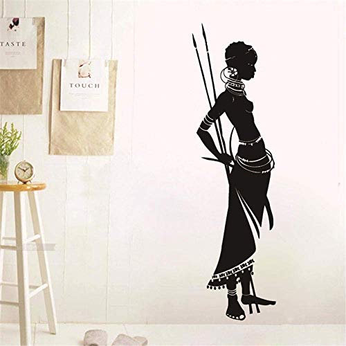 Schönheitssalon Afrikanische Mädchen Wandtattoo Afrika Safari Frau Speer Natur Vinyl Aufkleber Wandkunst Wand Retro Wohnkultur 120X35 Cm