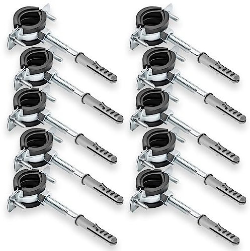 10 x Einfach Rohrschelle + 10 x Dübel + 10 x Stockschraube – Set zur einfachen Rohrbefestigung | Für Sanitär- und Heizungsinstallationen - 2 58-62 mm