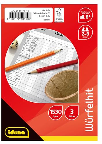 Idena 40170 - Cubo con 3 blocchi da 85 fogli ciascuno per 1530 giochi, dimensioni ca. 10,5 x 15 cm, ideale per casa, giardino e viaggio