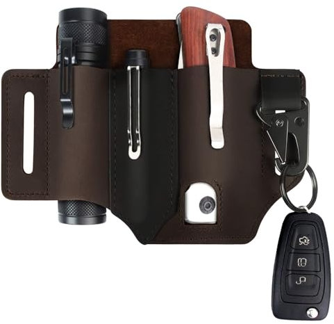 Linkstyle Ledergürtelhülle, Multitool EDC Tasche mit Messerscheide, Stifthalter, Schlüsselanhänger und Taschenlampenholster für Männer Organizer-Werkzeuge