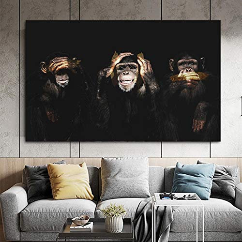 LLNN Wandkunst 3 Affen Gorilla Bilder Tier Poster und Drucke Leinwand Malerei für lebende Kinderzimmer Dekoration 70x122cm (27 x48) Ungerahmt
