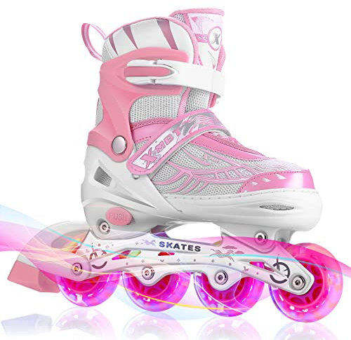Hikole Inliner für Kinder und Damen, Verstellbare Mädchen Inline Skates Rollschuhe mit Allen Leuchtenden Rädern, Inliner Skates Klingen für Anfänger Mädchen Jungen Damen Herren, L(39-42)