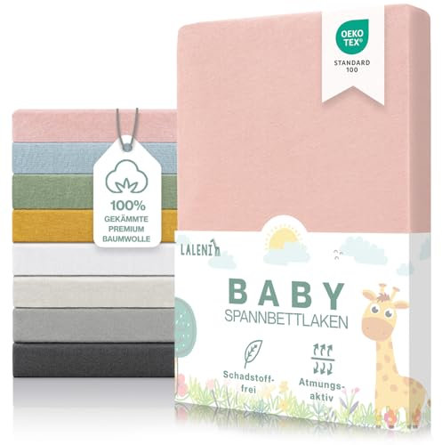Laleni Premium Spannbettlaken 70x140x15 cm Babybett 2er Set | Oeko-TEX zertifiziertes Bettlaken 70x140 Kinderbett | Kinderbettwäsche 70x140 100% Baumwolle | Spannbettlaken 70x140 cm Baby in Rosa