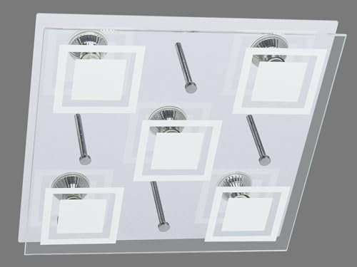 Trango 5-flammig 3153 LED Deckenleuchte inkl. 5x 3 Watt GU10 LED Leuchtmittel 3000K warmweiß in Eckig *KOI* Badleuchte, Wandleuchte Deckenlampe, Flurlampe, Strahler, Wandlampe, Flurlampe