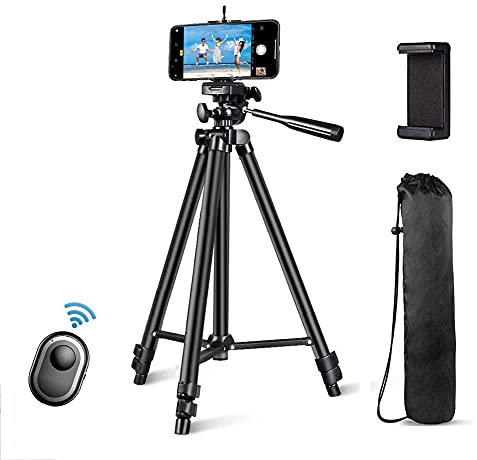 Handy Stativ mit Fernauslöser,52 Einstellbares Kamera Stativ, Aluminium Lightweight Portable, mit Phone Holder &Remote Shutter, stativ für Smartphone/Kamera/DSLR/Projektor