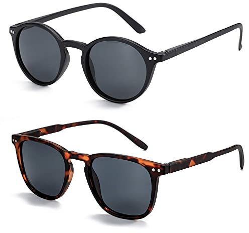 ZENOTTIC 2 Paare Polarisierte Sonnenbrille Damen Herren Retro Vintage Runde Quadratische Unisex UV400 Schutz