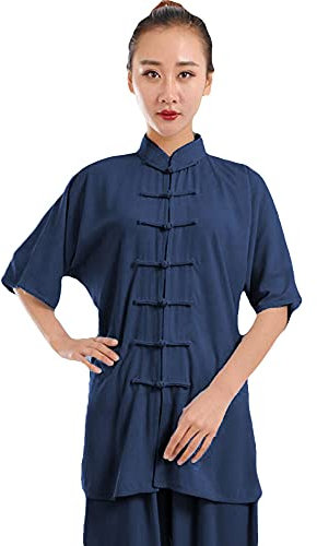 G-LIKE Damen Herren Tai Chi Trainingsanzug – Traditionelle Chinesische Kampfkunst Taiji Kung Fu Qi Gong Wing Chun Wushu Frühling Sommer Training Unisex Uniform Kurzärmelig Anzug (Dunkelblau, XXXL)