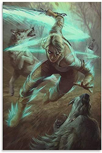 Iooie Leinwand Bilder Kunst Ciri Blinky Frauen und Wolf Fantasie für Esszimmer Dekoration Malerei Poster Druckt Gedruckte 23.6x35.4(60x90cm) Kein Rahmen