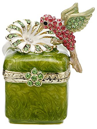 Schmuckkästchen, handbemalt, Emaille, Vogel-Design, Scharnier, Schmuckorganizer mit Kristallen, zur Aufbewahrung von Ringen, Ohrringen, einzigartige Heimdekoration, elegant, handgefertigt (Kolibri 3)