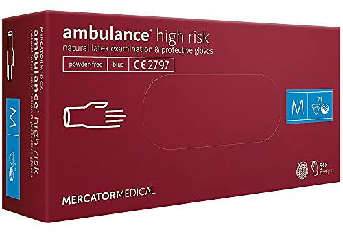 MERCATOR MEDICAL Latexhandschuhe, puderfrei, Dunkelblau, Krankenwagen, High Risk, Größe L, Box mit 50 Handschuhen