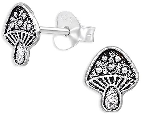 Monkimau Pilz Ohrstecker aus 925 Sterling Silber schwarz oxidiert