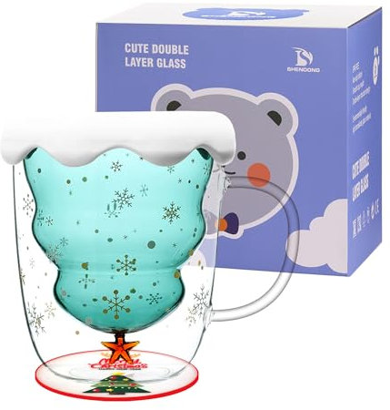 SHENDONG Tasses à café d'arbre de Noël mignonnes avec couvercle Tasse thé Lait expresso double paroi Cadeaux pour les femmes Des gamins Filles Hommes Bureau et Personnel