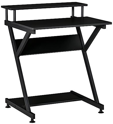 HOMCOM Tavolo Porta PC Salvaspazio con Ripiano Monitor Rialzato, Scrivania per Computer da Ufficio in Legno, 70x60x85.5cm, Nero