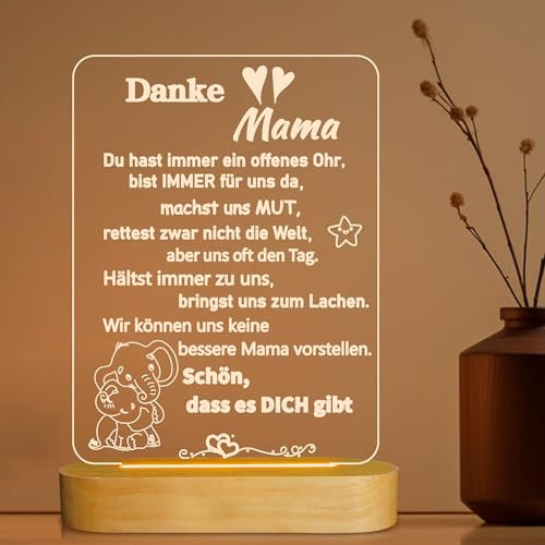 Lightzz An Mama Geschenke, Geburtstagsgeschenk für Mama von Tochter Sohn, Muttertagsgeschenke danke mum led Nachtlicht Lampe,optische Tischlampe für Frauen, Mutter, Muttertag, Geburtstagsgeschenk
