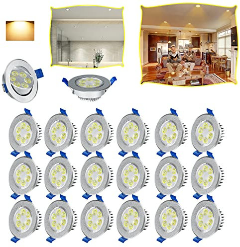 LARS360 LED Deckenspot 3W LED Einbaustrahler Set Einbauspot Spotlight 20 Stück Aluminium Deckenstrahler für Bad Küche Wohnzimmer und Zimmer, Warmweiß