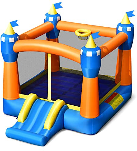 GYMAX Kids Bouncy Castle with Slide and Basketball Hoop, Inflatable Jumping House for Outdoor Indoor (Magic, 361 x 273 x 234 cm)