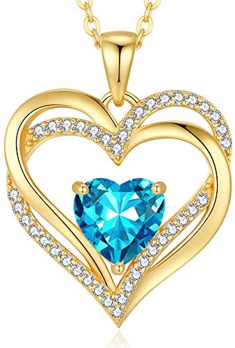 CDE Kette Damen Herzkette 925 Sterling Silber Geburtsstein Halsketten Schmuck Herz Anhänger Weihnachten Valentinstag Muttertags Geschenk Hochzeit Jubiläum Geburtstag Frau Freundin Mama