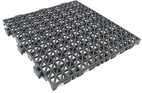 24 Dalles PVC Renforcées Noir ≈2,6m² Anti-humidité Garages et Entrepôts | Sol drainant en PVC avec dalles renforcées anti-humidité et rampes. Pour débarras, caves, entrepôts et zones humides