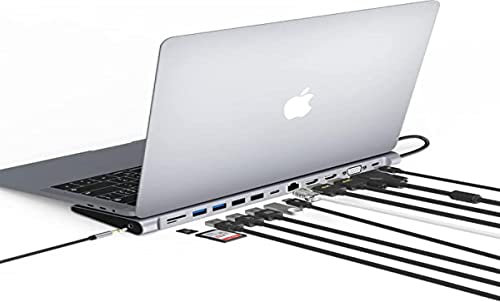 USB C Hub, HOPDAY USB C Docking Station 13 IN 1 Triple Display Laptop Adapter with 2 HDMI, VGA, 100W PD Port, 4 USB A Ports, USB C Port, Gigabit Ethernet, 3.5mm Mic/Audio, SD/TF for Type C Devices