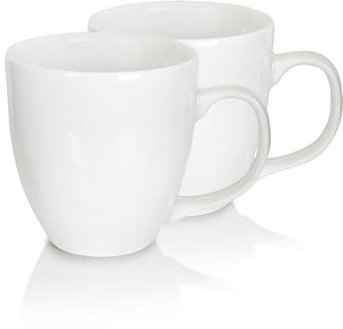 Mahlwerck Jumbotasse, Große Porzellan-Kaffeetasse mit hoch-glänzender Oberfläche, Pearl White, Weiß, 2er Set, 400ml