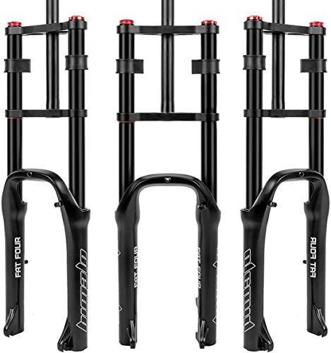 ZFF Snowbike Luftfedergabel 20 Zoll Strandfahrradgabel 4.0 Reifen Federweg 110 Mm Fette Federgabel Doppelte Schulter 1-1/8'' Dämpfungseinstellung Scheibenbremse QR Für MTB ATV XC AM, Schwarz