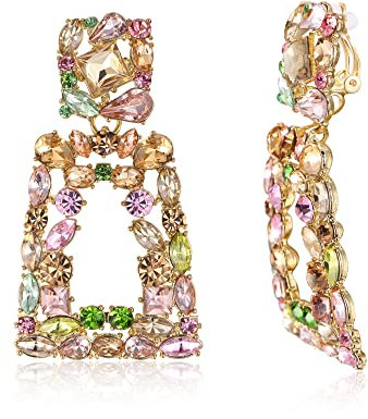 EVER FAITH Orecchini a clip rettangolari per Donne, Brillanti Cristalli di Strass Geometrici di Valentine's day non pendenti Rosa