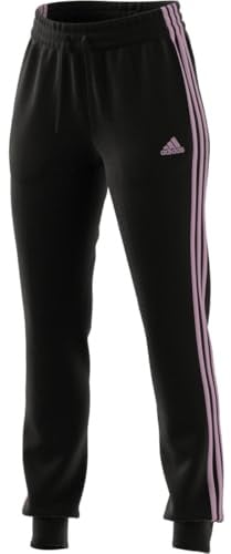 adidas Pantalon fuselé en polaire pour femme grande taille, Noir - Rose véritable, Taille XL