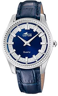 Lotus Damen Armbanduhr aus Edelstahl und Leder in der Farbe Silber-Blau 38mm, Wasserdichtigkeit: 5Bar, 18899/3