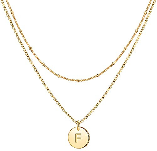 TINGN Kette mit Buchstaben Gold - Personalisierte Kette Goldene Damen mit Namen Goldene Halskette Mädchen Goldkette Damen Halskette Gold Buchstaben F Geburtstagsgeschenk für Mädchen