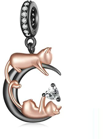 Breloque en argent sterling 925 pour bracelets et colliers Motif chat porte-bonheur, Émail