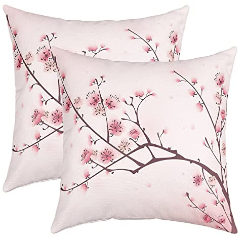 Japanischer Stil, Kopfkissenbezug, 40x40 cm, 2 Stück, weich, Kirschen, Blumen, Kissenhülle für Wohnzimmer, Schlafzimmer, Sofa, Kissenhülle, Kirschblüten, Dekoration, Kissenbezug für Sofa, Stuhl