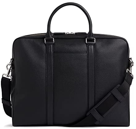 Le Tanneur, Porte Documents, Sac Ordinateur 17 Pouces, en Cuir grainé, Charles, Homme, Sac Business, Travail, 2 Poches Plates, Poche moussée Ordinateur, Poche zippée, bandoulière Amovible
