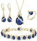 Clearine Teardrop Zirkonia Schmuck-Set für Outfit Halskette, Leverback Ohrringe Tennis Armband und einstellbare Ring Set Geschenk für Geburtstag/Valentinstag/Weihnachten Saphir Farbe Gold-Ton