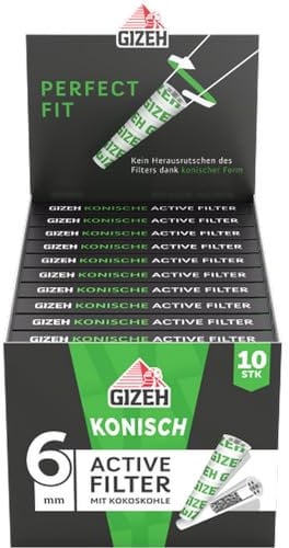 GIZEH konische Active Filter – Filter Aktivkohle 6-7 mm Durchmesser im 20er Pack á 10 Filter – Aktivkohlefilter slim mit Aktivkohle aus Kokosschale – Filter mit 25 mm Länge, Weiß
