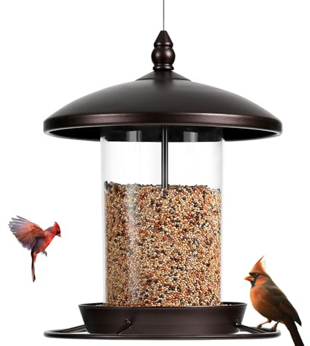 Youvip Vogelfutterspender für den Außenbereich, Metall Vogelfutterstation hält 1,1 kg Samen, Vogelfutterstation zum Aufhängen im Freien, wetterbeständiger Futterspender für den Garten, Braun