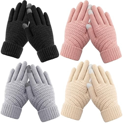 Trifabricy Womens Winter Gloves, 4 Pairs Touchscreen Gloves forCold Weather